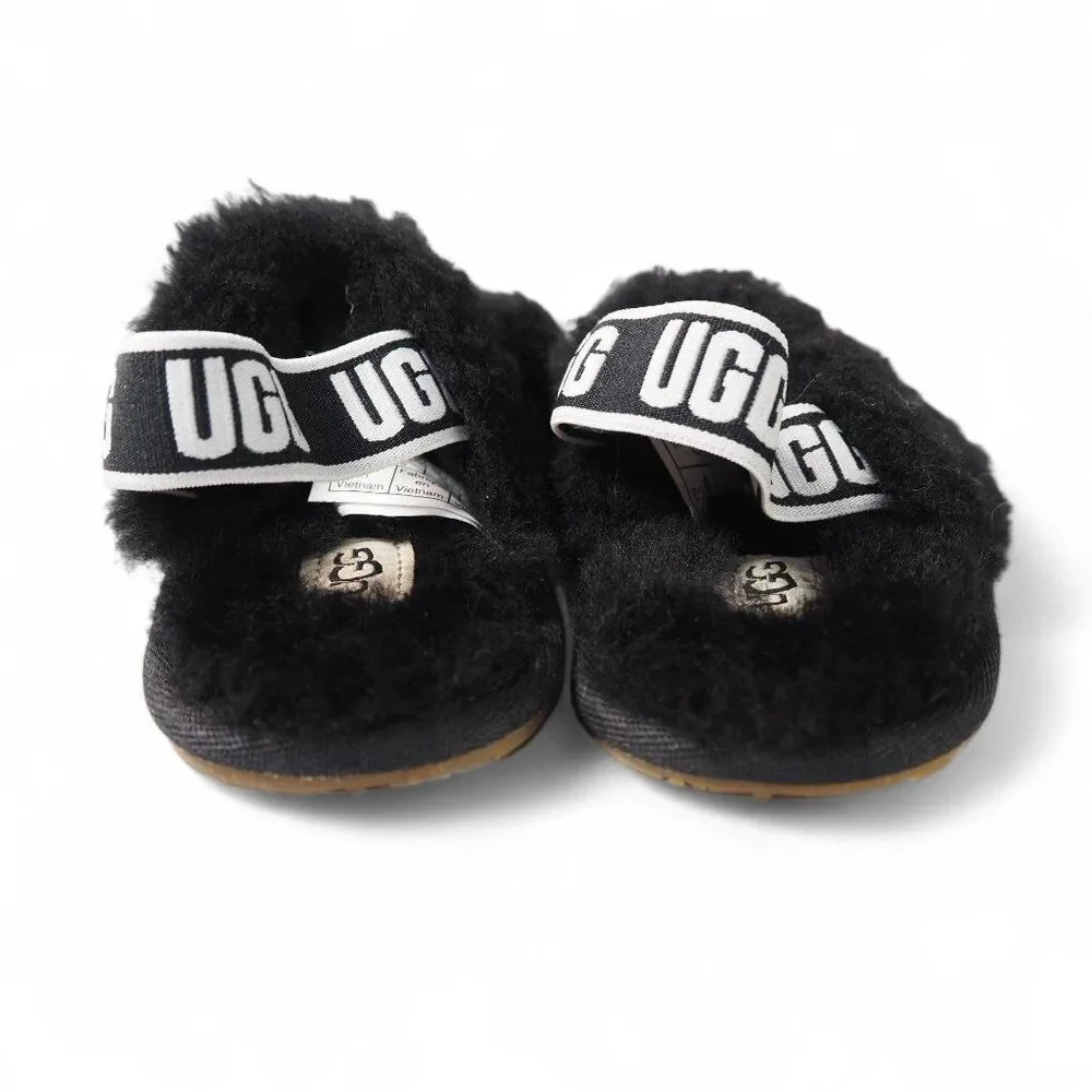 UGG Oh‎ Fluff Yeah Slingback Slide Sandals Black 1116636T Toddler 6